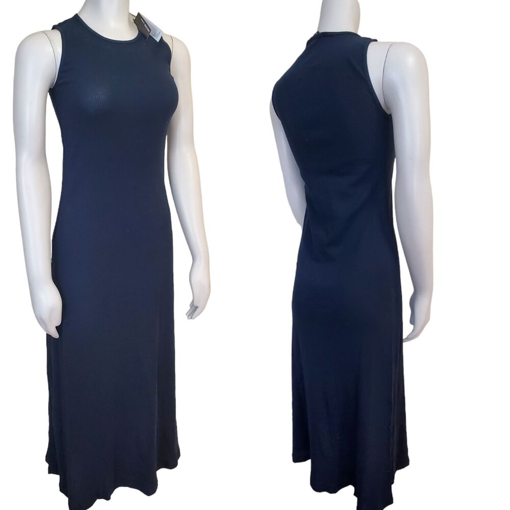 NWT $225 James Perse Womens Size 2/M Ribbed Sleeveless Midi Tank Dress Navy